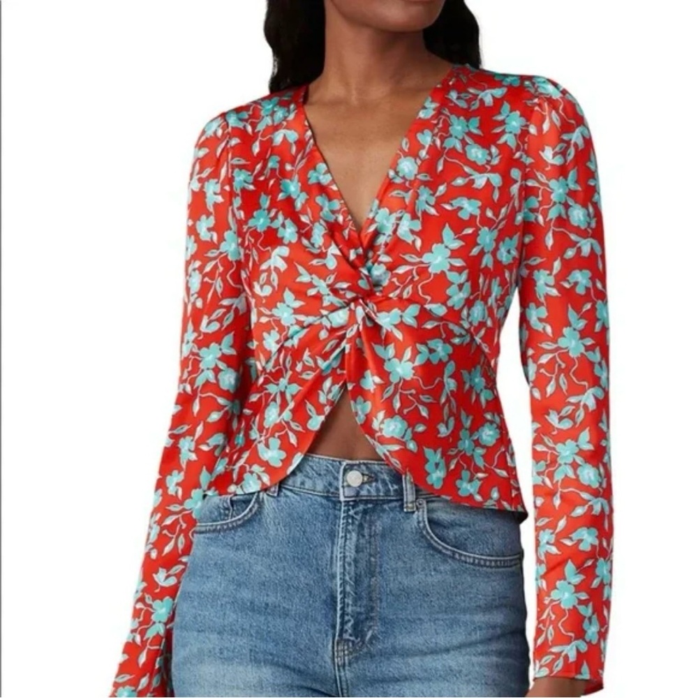 NWOT Love, Whit‎ - by Whitney Floral Red and Turquoise Blue Crop Top - Size XS